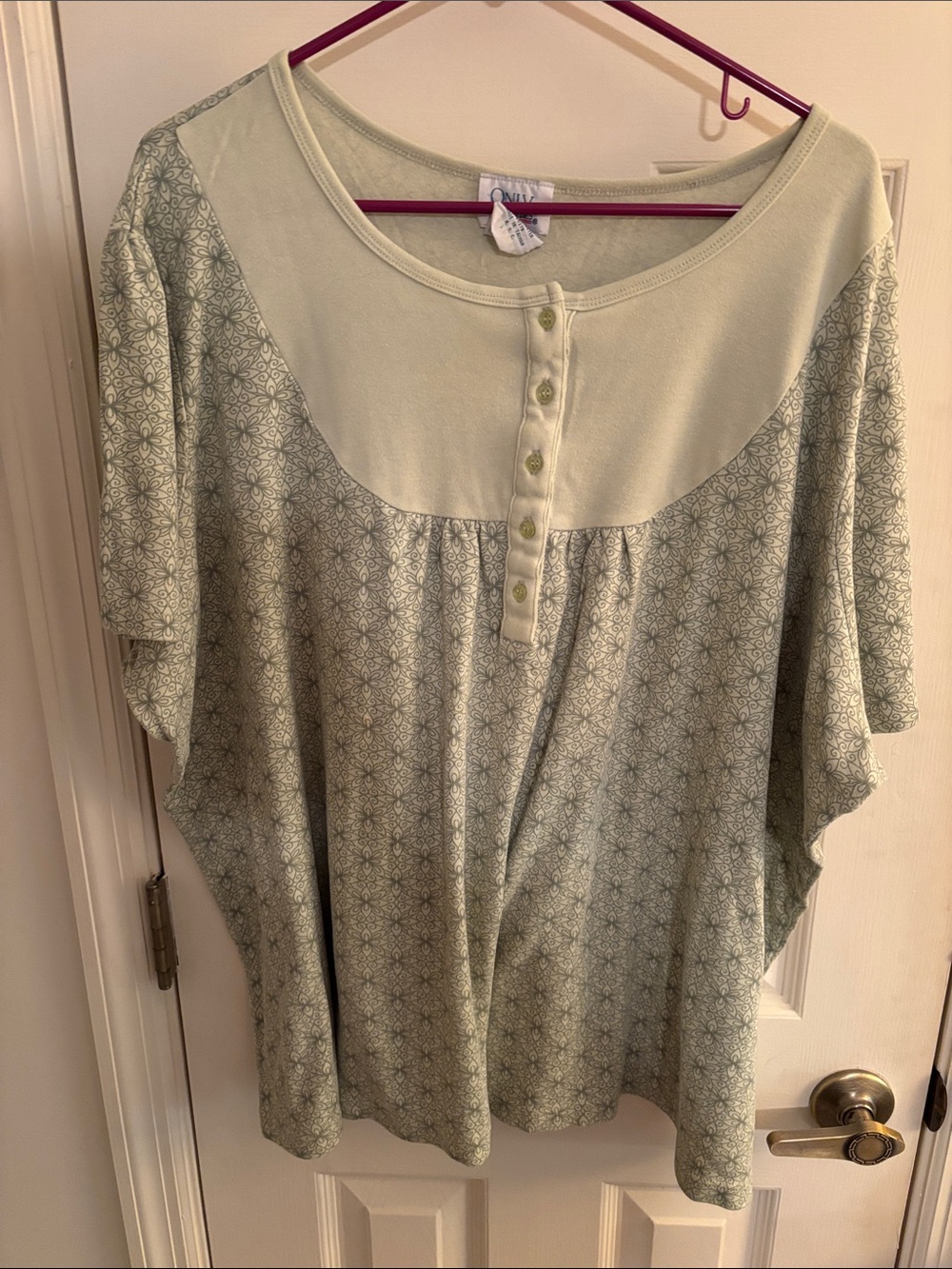 Only Necessities Pale Sage Green Button Yoke Tunic